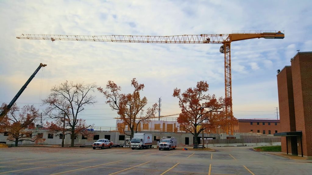 tower crane, 175 ton crane, and CSC vehicles